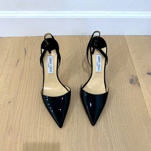 Jimmy Choo Black Patent Leather and Suede Slingback Pump